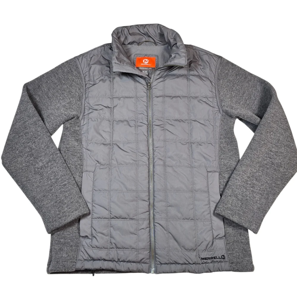 Merrell Men's Performix Wool Blend Gray Quilted Hiking Full Zip Jacket, Size Med